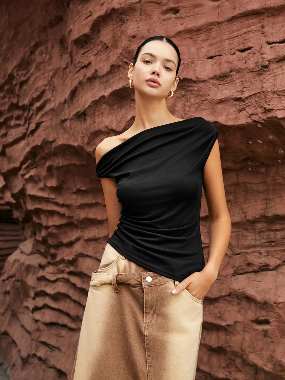 COMMENSE Asymmetric Knotted One-Shoulder Top - size XSmall